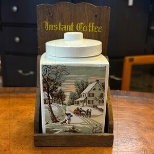 Vintage Ceramic Instant Coffee Canister and Shelf